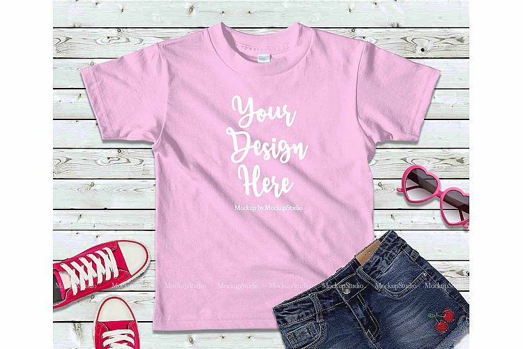 Kids Light Pink Tshirt Mock Up Girls Teen Flat Lay Display