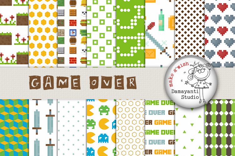 Pixel Arcade Games, digital paper, pacman clipart, tetris, pixel patterns, wrapping, scrapbook papers, games papers, planner stickers