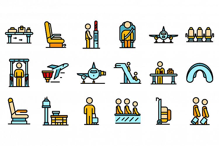 Airline passengers icons set vector flat example image 1