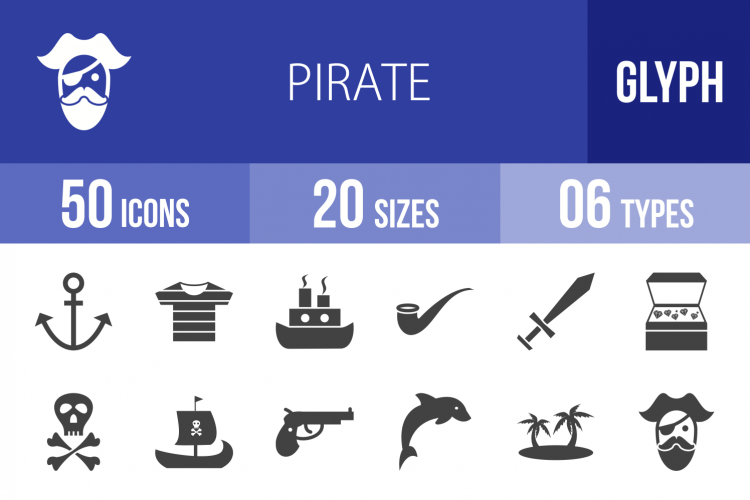 50 Pirate Glyph Icons