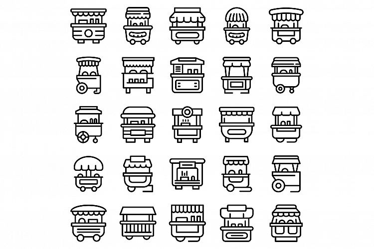 Hot dog cart icons set, outline style example image 1