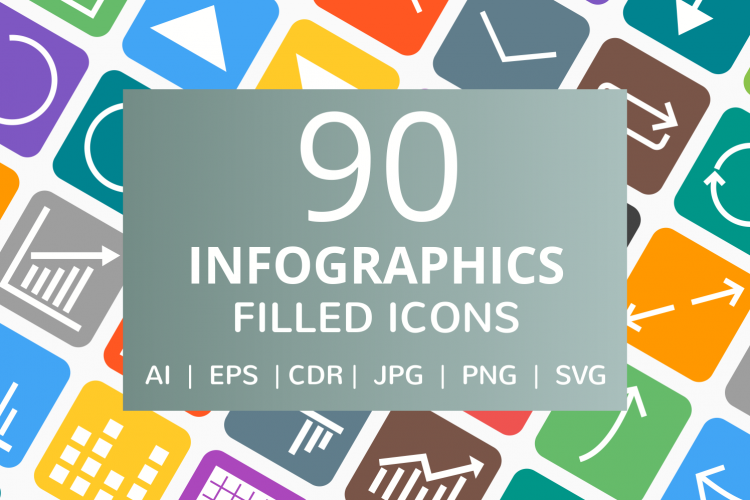 90 Infographics Filled Round Corner Icons