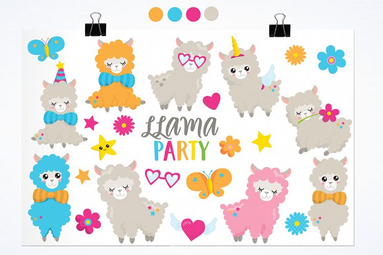 Llama party graphics and illustrations