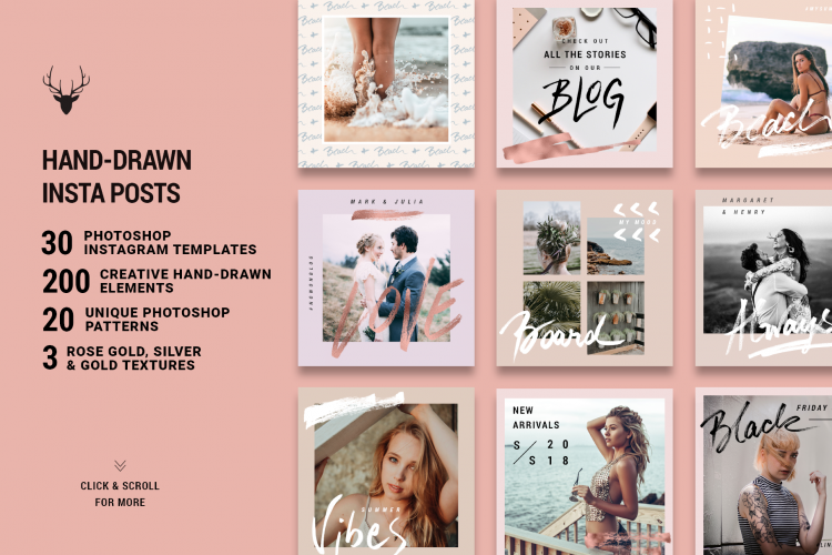 Rose Gold Hand-Drawn Instagram Posts - Modern Insta Template