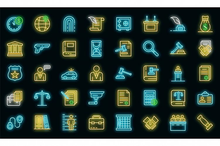 Lawyer icons set vector neon example image 1
