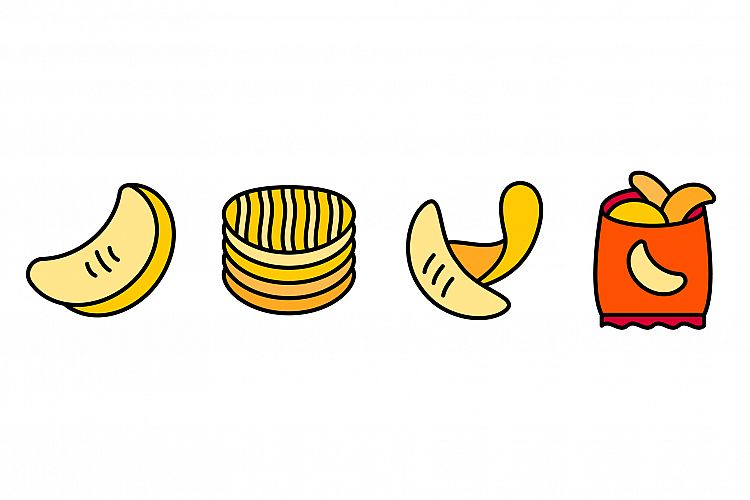 Chips potato icons set line color vector example image 1