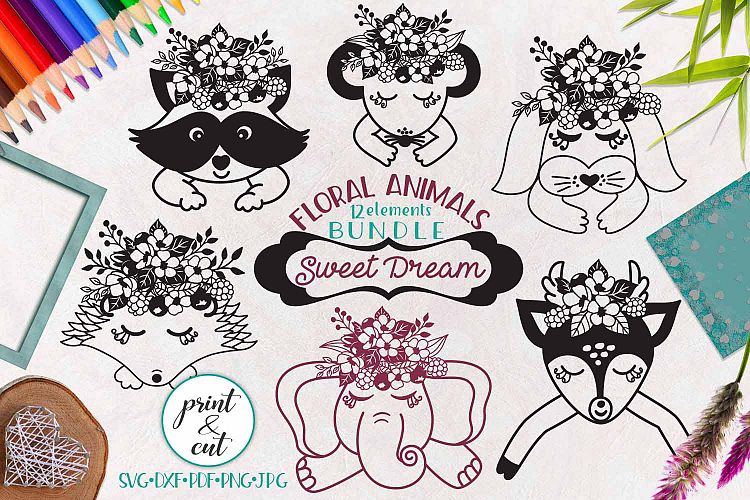 Floral animals Bundle cutting printable templates