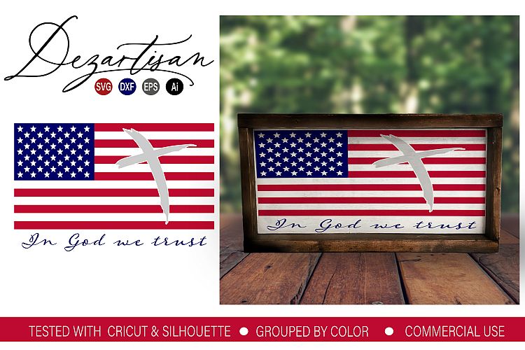 American Flag In God we Trust Cross SVG DXF PNG Cut File