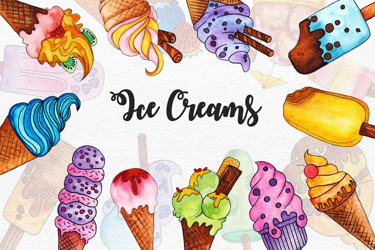 20 Watercolor Ice Creams