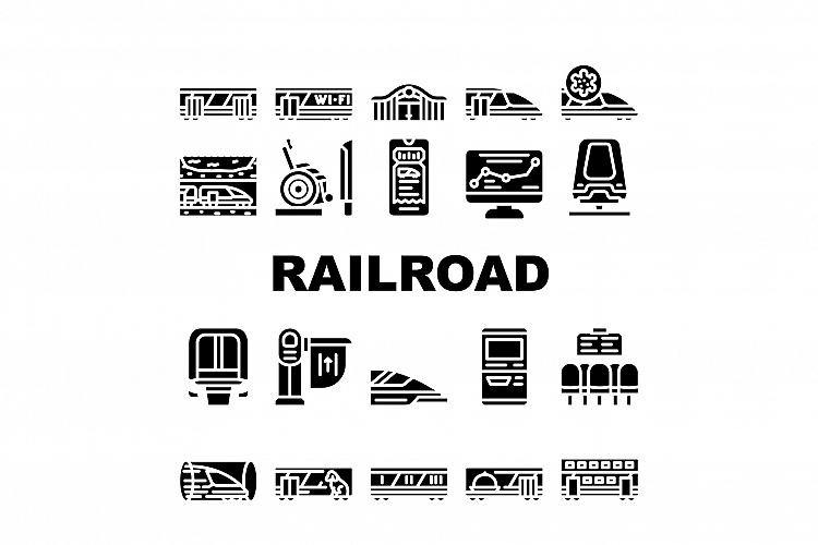 Railroad Transport Collection Icons Set Vector example image 1