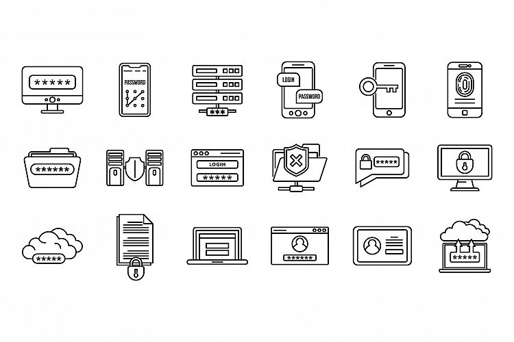 Online multi-factor authentication icons set, outline style example image 1
