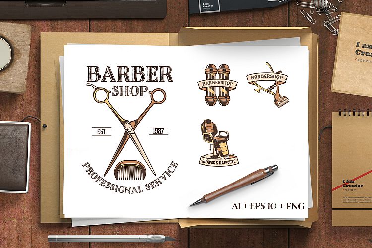 Vintage Barbershop Vector Emblems and Labels