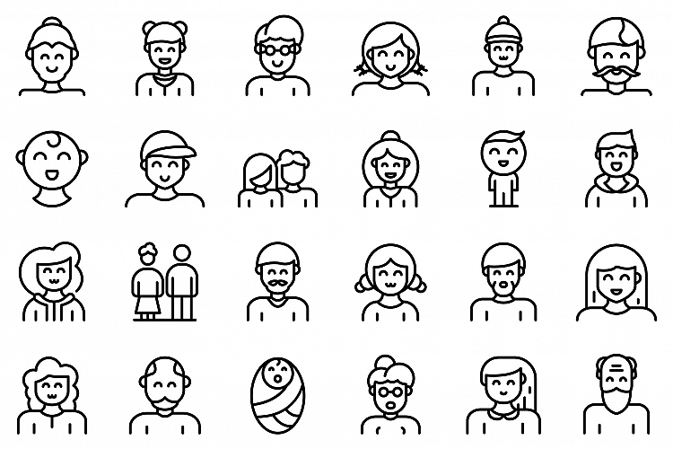 Generation icons set, outline style