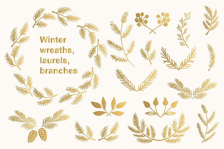 Winter wreaths, laurels, branches
