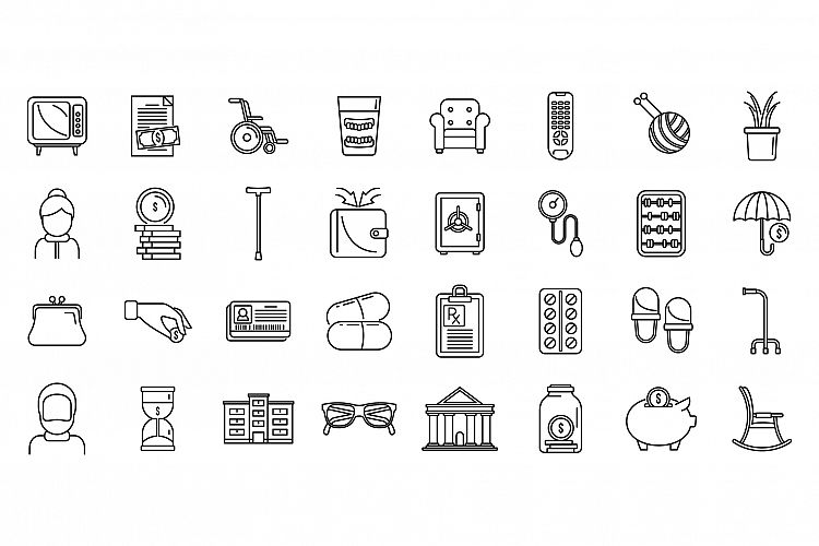 Retirement plan icons set, outline style example image 1