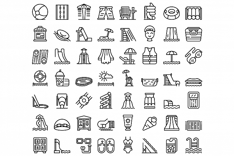 Water park icons set, outline style