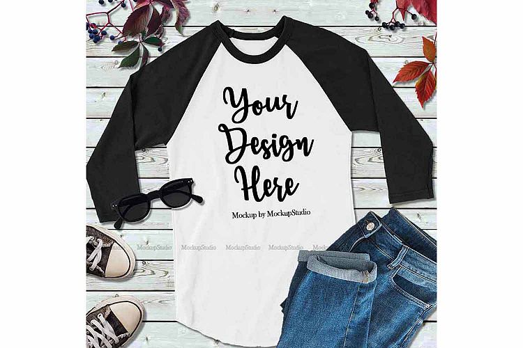 Fall Raglan Jersey Tshirt Black and White Unisex Tee Mock Up