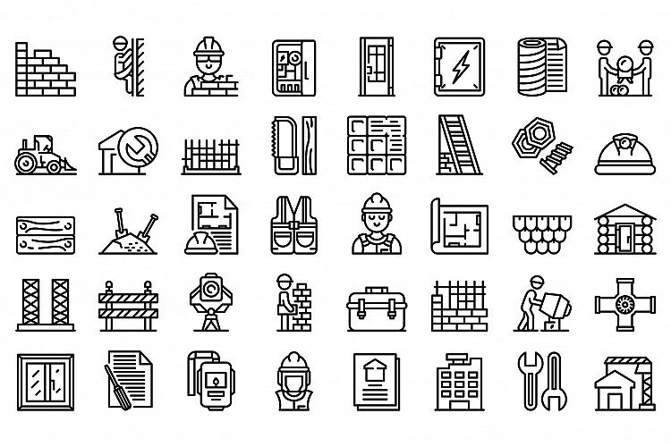 Builder icons set, outline style example image 1