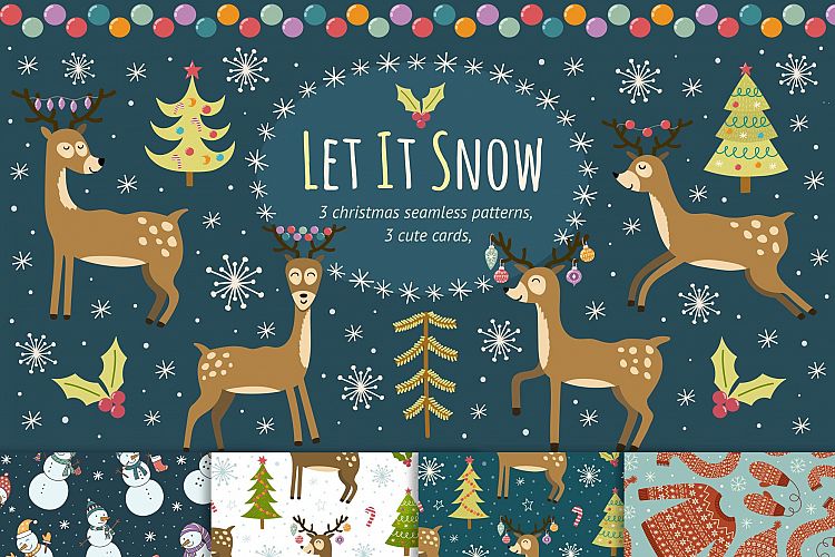 Let It Snow: seamless patterns & cards example image 1