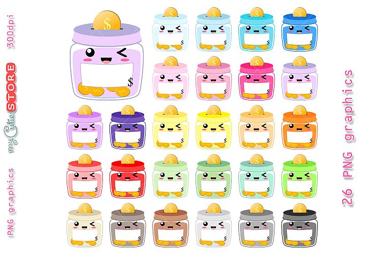 Jar savings kawaii clipart, cute jar bank png graphics set great for planner stickers, scraps or digital planning.