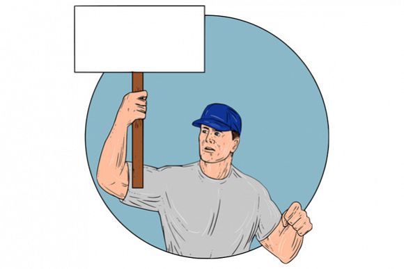 Industrial Worker Activist Placard Protesting Circle Drawing example image 1