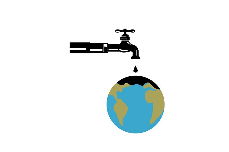 Faucet Dripping Water on Globe Retro