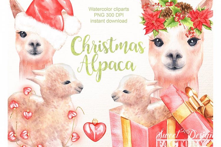 Christmas alpaca cliparts