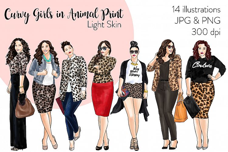 Fashion clipart - Curvy Girls in Animal Print - Light Skin