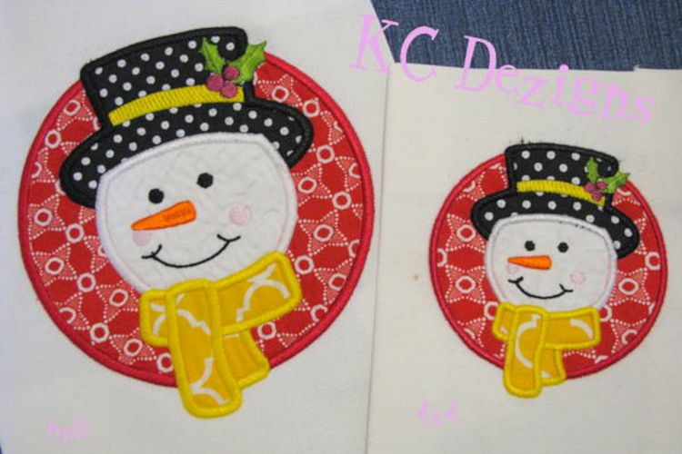 Snowman Circle Machine Applique Embroidery Design