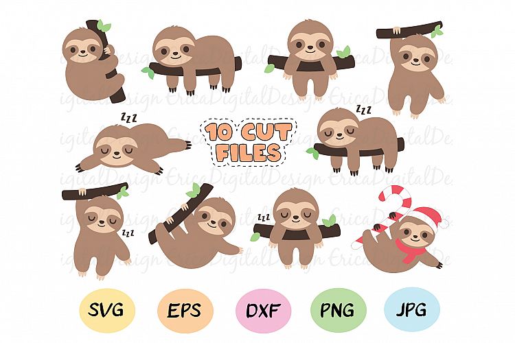 Download Sloth SVG Bundle - 10 Cute sloths cut files - Baby sloths ...