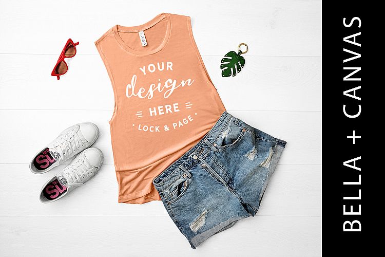 Sunset Bella Canvas 8803 Tank Top Mockup Muscle Vest Flatlay