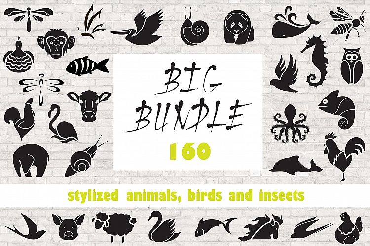 Stylized animals, birds and insects.