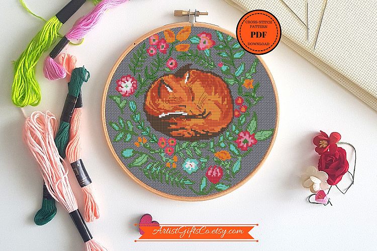 Cross stitch Fox Pattern Pdf Embroidery digital Hoop Art