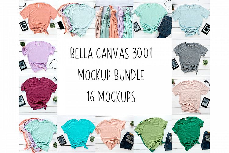 16 High Quality Bella Canvas Unisex 3001 T-shirt Mockup,
