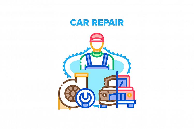 Car Repair Work Vector Concept Color Illustration