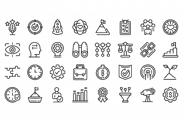 Core values icons set, outline style