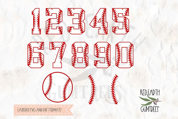 Baseball numbers, balls and stitches in SVG,DXF,PNG,EPS,PDF