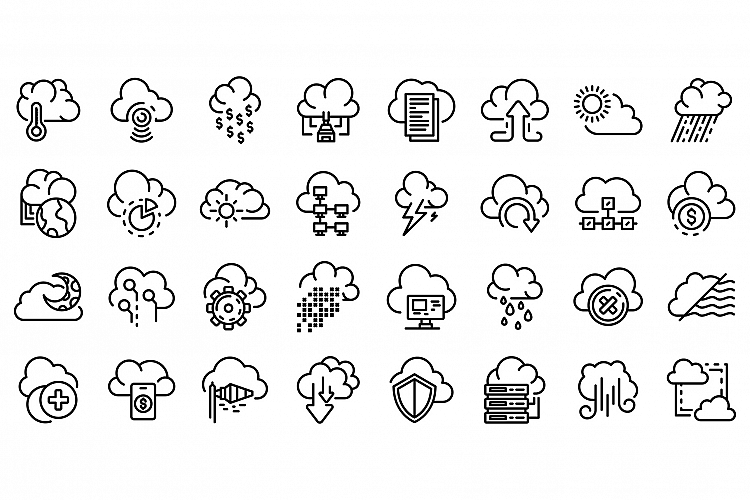 Cloud icons set, outline style example image 1