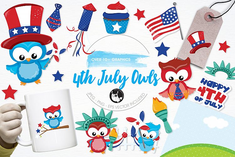 4th July Owls  graphics and illustrations