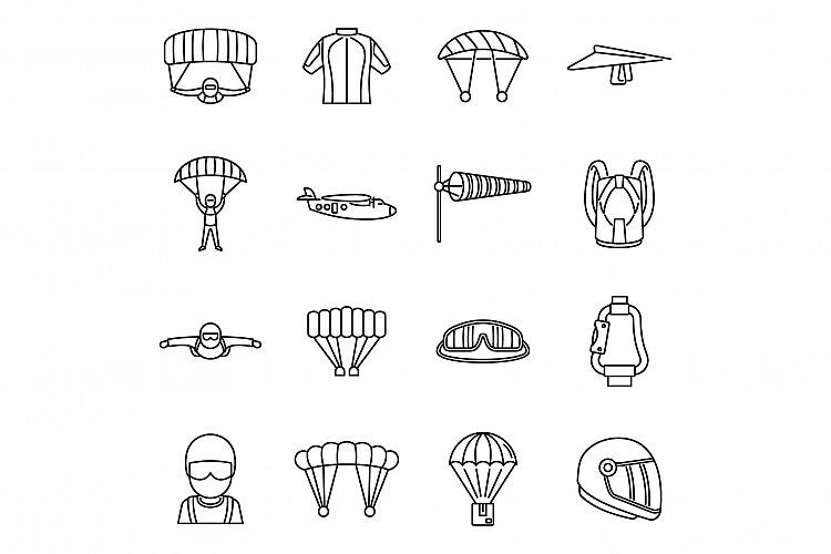 Fly parachuting icons set, outline style example image 1