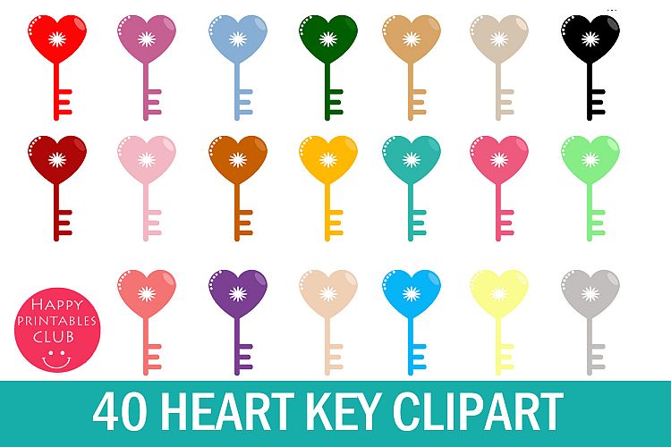 40 Heart Key Clipart- Heart Shaped Key Clipart-Key Clipart