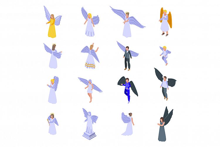 Angel icons set, isometric style example image 1