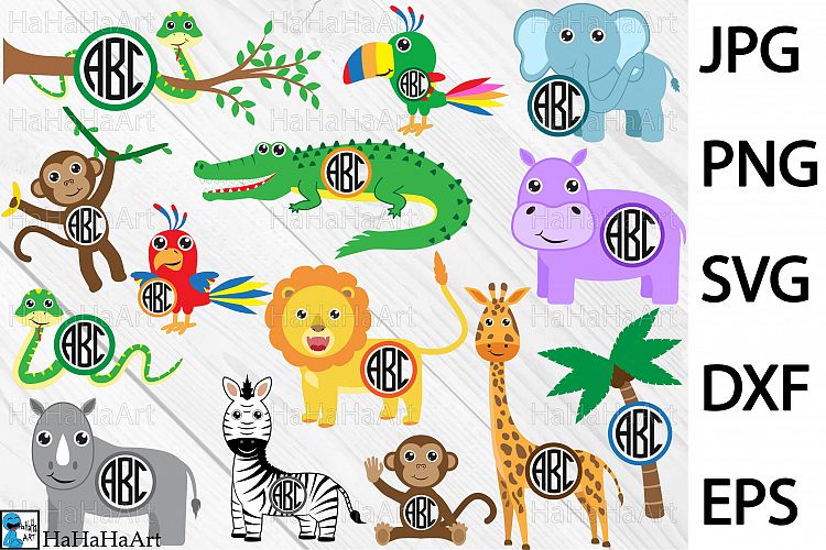 Circle Safari Animals - Clip art / Cutting Files 94c