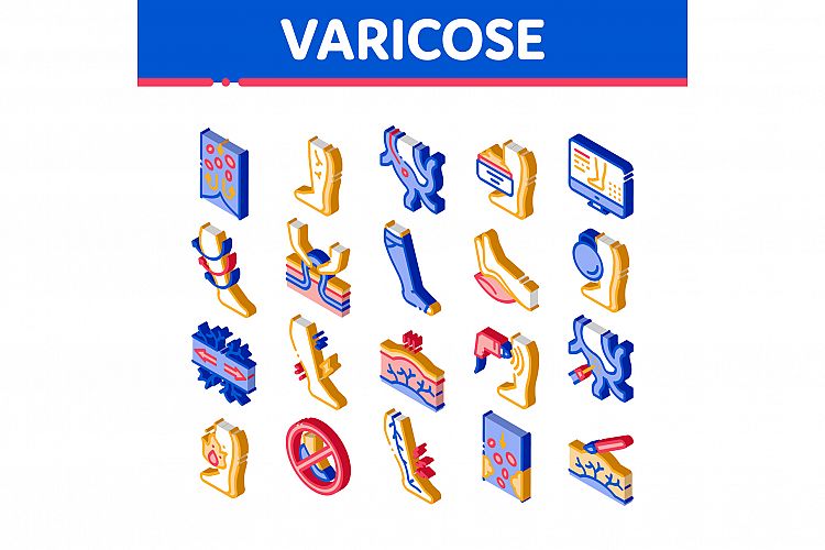 Varicose Veins Disease Isometric Icons Set Vector example image 1