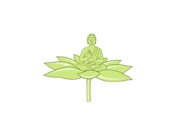 Buddha Sitting on Lotus Flower Drawing