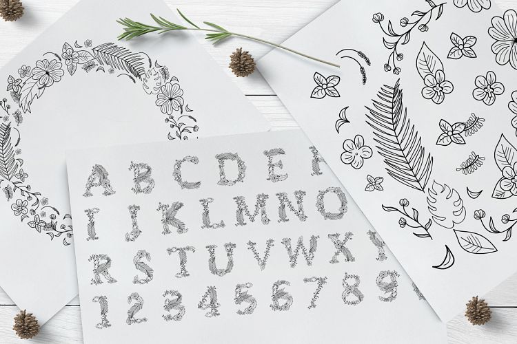Monogram Floral Alphabet Letters & Numbers