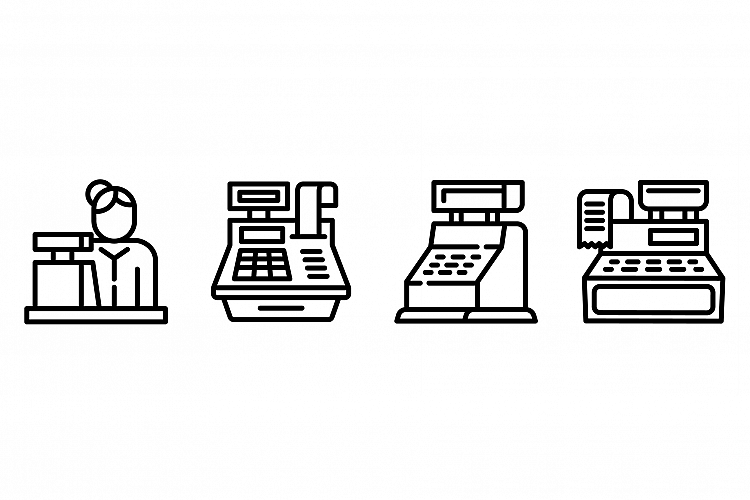 Cashier icons set, outline style example image 1
