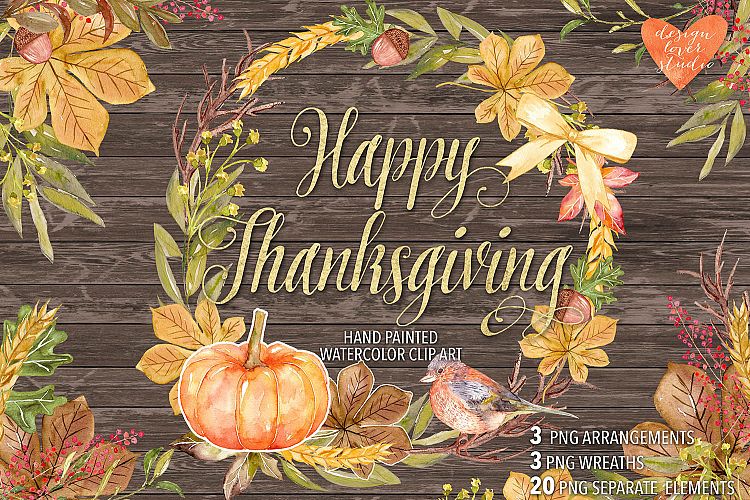Watercolor Happy Thanksgiving cliparts