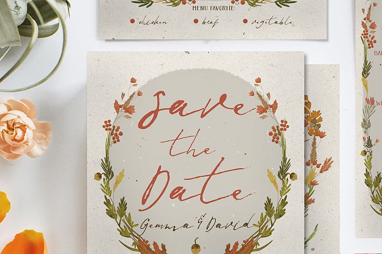 Autumn Floral Wedding Invitation Suite
