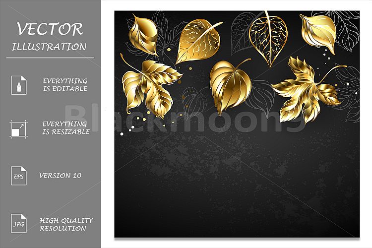 Gold Leaves on Black Background